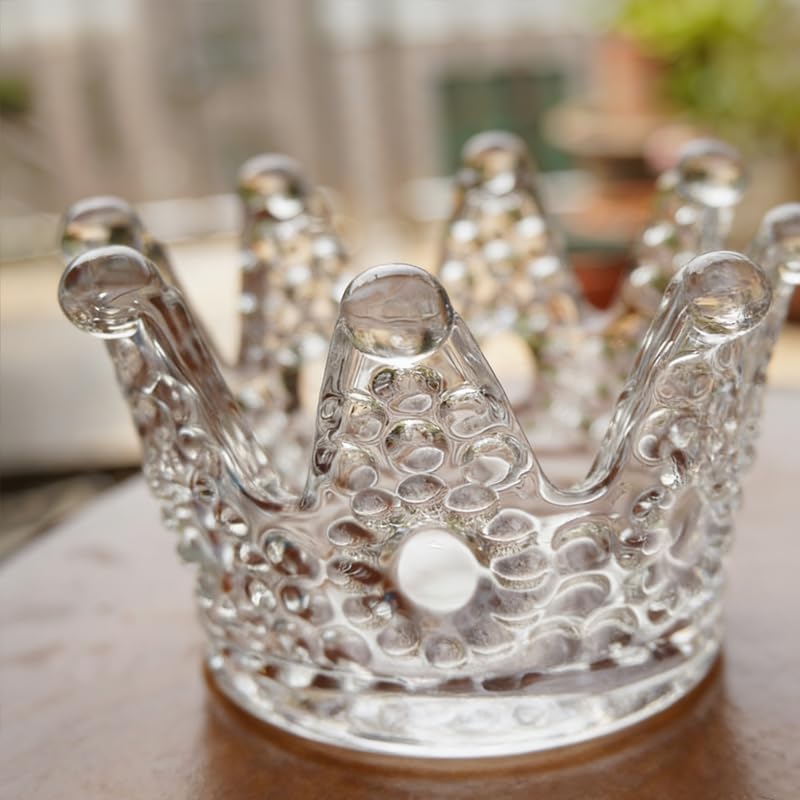 Crystal Crown Glass Candlestick, Multi-Use Glass Holder for Aromatherapy Candles, Jewelry Storage, Beauty Blender Organizer & Table Ashtray