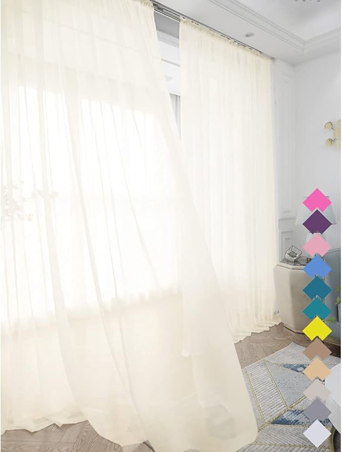 Window Beige Sheer Curtains 60 Inches Width 160 Inches Long 2 Panels Sheer Curtain Clear Curtains Basic Rod Pocket Panel for Home Living Room Bedroom Kids Room Yard Patio Parlor Sliding
