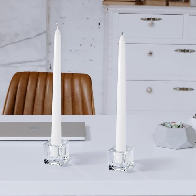 Glass Taper Candles Holders Bulk, Set of 24 Clear Glass Candlestick Holders for Christmas Festival Dinning Table