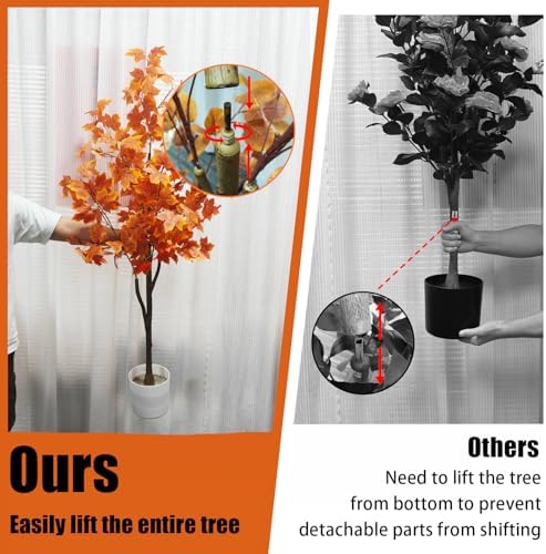 4ft artificial maple tree, fall tree with pot, close-up detail