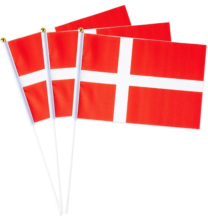Denmark Flag Danish Flag, Small Mini Handheld Denmark Flags on Stick, Ideal for Party Parades Sports Events Patriotic Festival Decorations
