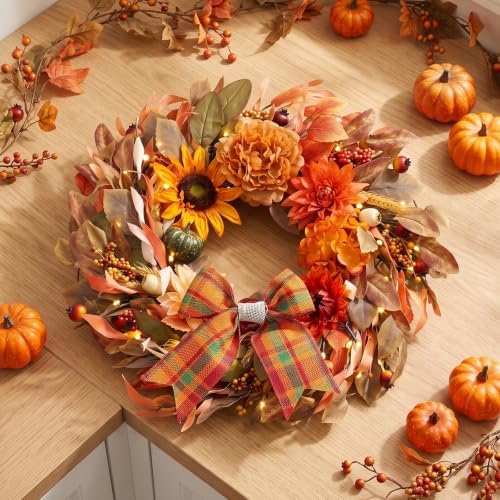 fall wreaths for front door, 24 inch fall, front angle view