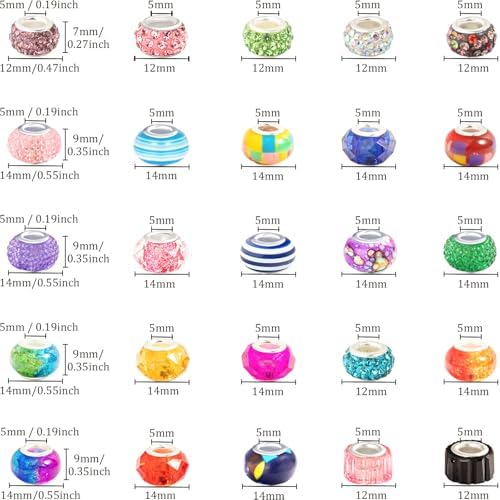 european craft beads large hole spacer beads, assorted, close-up detail