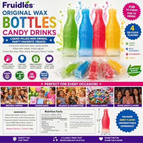 Fruidles Original Wax Bottles Candy Drinks, 10-Pounds Liquid Filled Mini Drin...