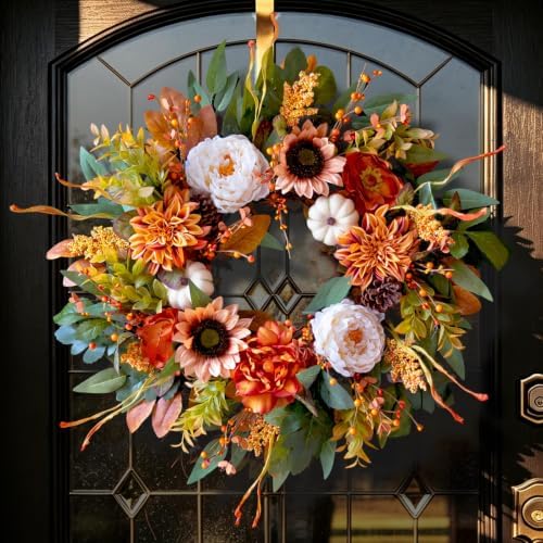 24 inch harvest fall wreaths for front door on a desk or shelf