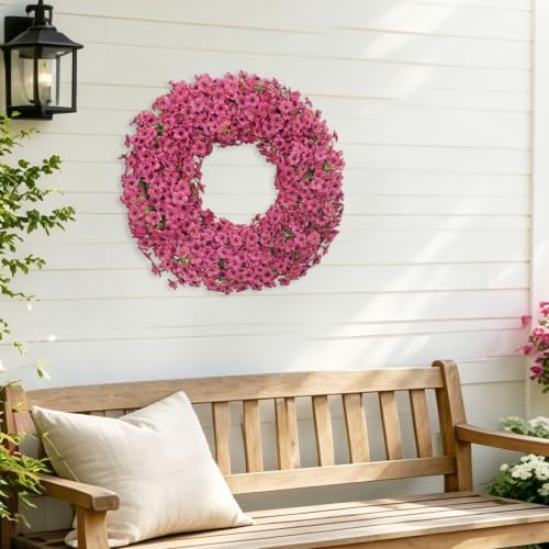24" fuchsia artificial floral wreath for front door, view 9
