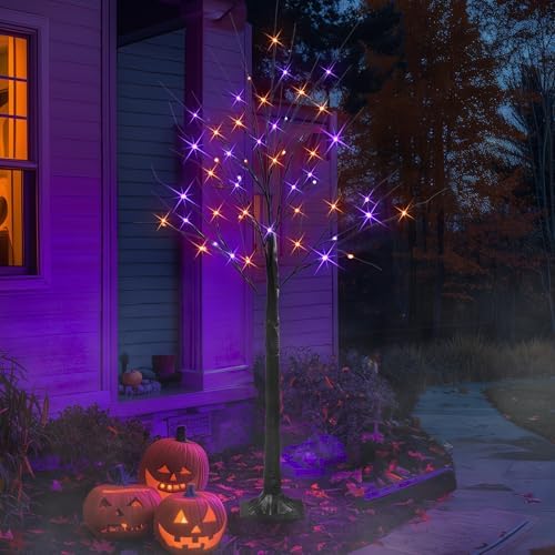 dazzle bright 2 pack halloween lighted up birch, close-up detail