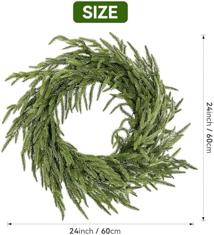 enven 24" norfolk pine wreath for front door, close-up detail