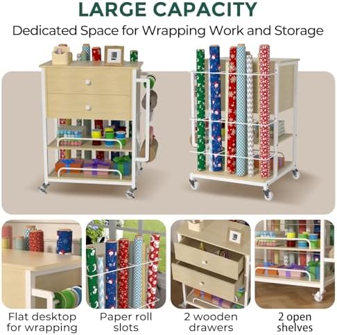 wrapping paper storage & organizer, craft cart with showing dimensions