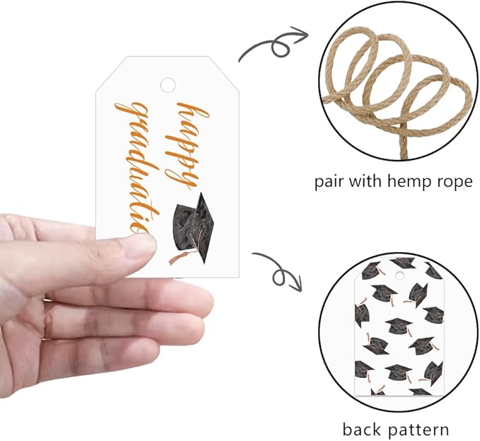50 Pcs Graduation Gift Tags, Congrats Grad Party Favors Gift Tags for High School or Happy College Graduation Party Decoration Supplies (Orange, 2.2 * 3.5)