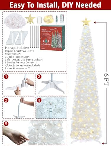 hmasyo 6 ft pop up tinsel christmas tree, package contents
