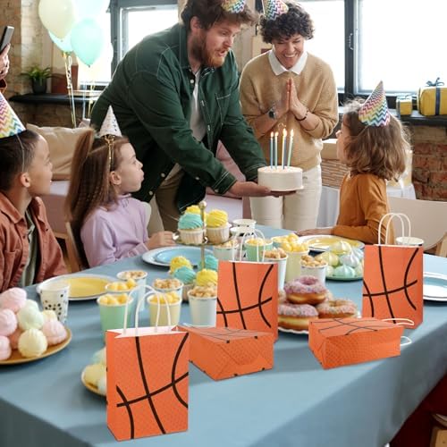 Hxezoc 12 Pieces Basketball Gift Bags with Handle, Paper Treat Candy Bag Sport Favor Bags for Basketball Theme Birthday Party Decoration Supplies