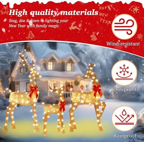 63 inch 2.5d champagne large lighted christmas deer, side view