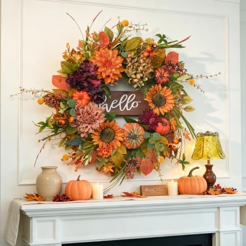 fall wreaths for front door 24 inch autumn showing dimensions