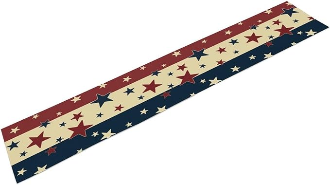 Memorial Day Table Runner, 4th of July American Patriotic Independence Day Stars Stripes Print Table Runne for Summer Holiday USA Home Decoration Party,13x60inch