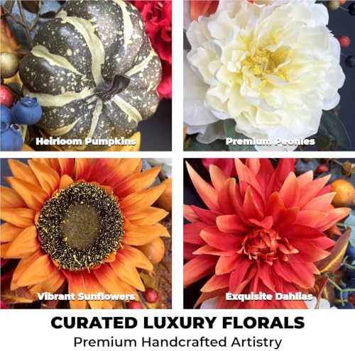 fall floral wreaths for front door, 24 inch, close-up detail