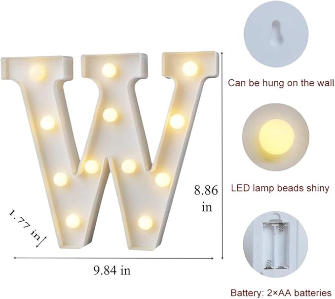 MUMUXI Marquee Light Up Letters | Large Light Up Numbers | Battery Powered and Bright with Every Letter of The Alphabet | for Wedding, Birthday, Party, Celebration, Christmas or Home Decoration (W)