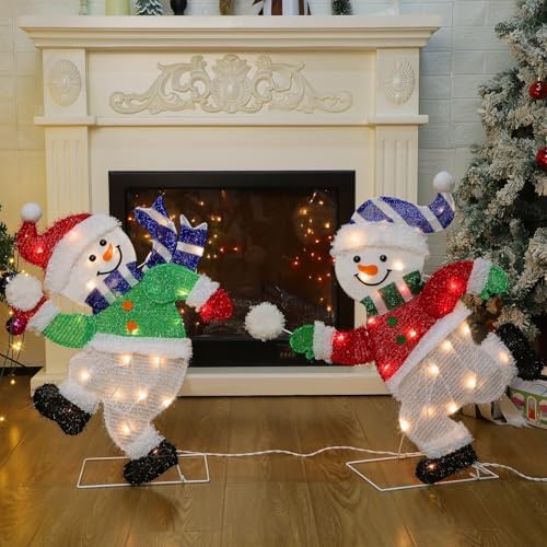 hausse set of 2 lighted snowmen christmas decorations, package contents