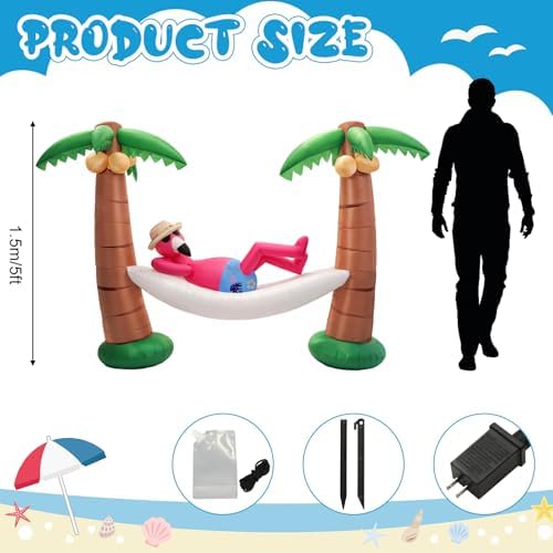 shappy 5ft inflatable palm tree, led lighted flamingo shown in use