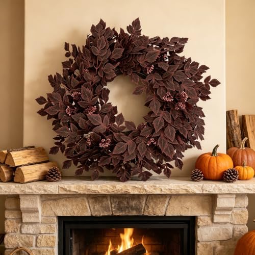 giauma 26" fall artificial cimicifuga leaves wreath for on a desk or shelf