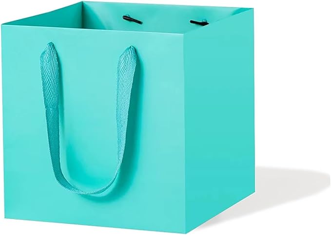 Teal Blue Paper Gift Bag 10 in Large Gift Box Square Bottom Kraft Paper Bags with Handles for Wedding Baby Shower Birthday Party (Teal Blue, 10 x 10 x 10 in, 10 CT)