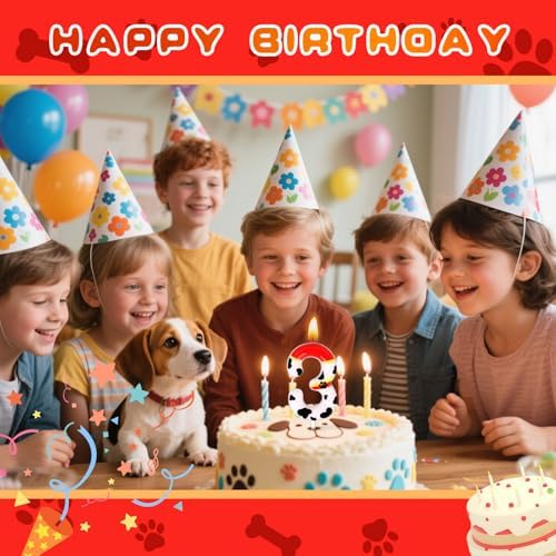 Dog Paw Birthday Candles, Number Candles for Birthday Party Cake Decoration Supplies (Red, Number 3)
