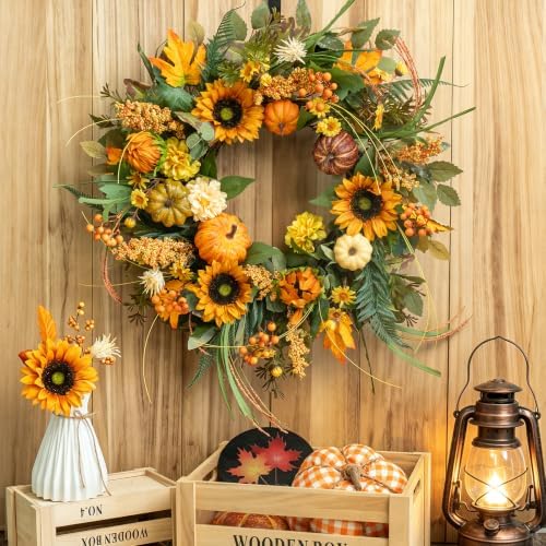 24 inch fall wreaths for front door outside, close-up detail