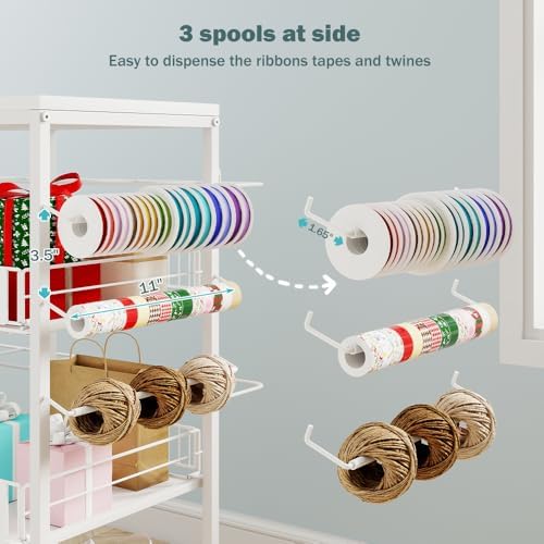 luckup rolling wrapping paper organizer cart – gift showing dimensions
