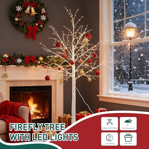 6ft white firefly tree with lights - lighted shown in use