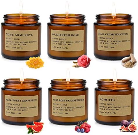 6 Pack Candles for Home Scented Aromatherapy Candle Gift Set for Women Soy Wax Long Lasting Amber Jar Candles Gift for Birthday Mother's Thanksgiving Day Present