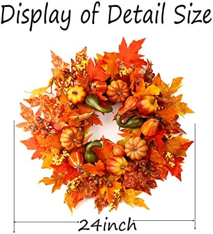 24" harvest fall wreaths for front door outside,autumn shown in use