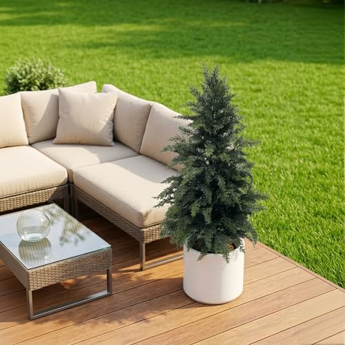 artificial cypress cedar tree 3ft 2 pack, uv on a desk or shelf