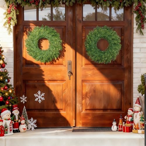 22 inch real touch cedar wreath, artificial greenery, view 9