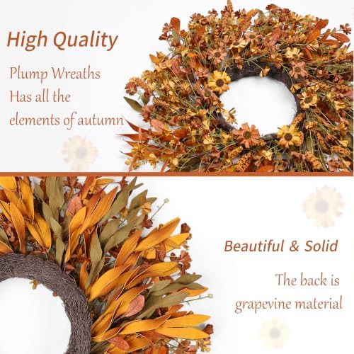 ghrdopy 24 inch fall wreath front door, artificial, close-up detail