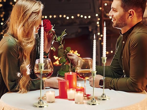 Candlestick Holders 6PCS, Metal Taper Candle Holder, Gold Candle Holders for Pillar Candles, Candle Holder for Wedding Fireplace Mantel Housewarming Gift