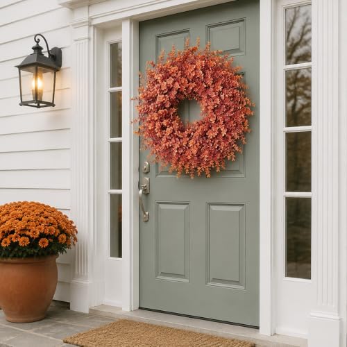 26" artificial fall eucalyptus wreath for front door, view 9