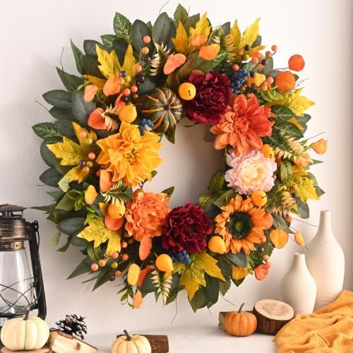 waipfaru 26 inch harvest fall wreaths for front, front angle view
