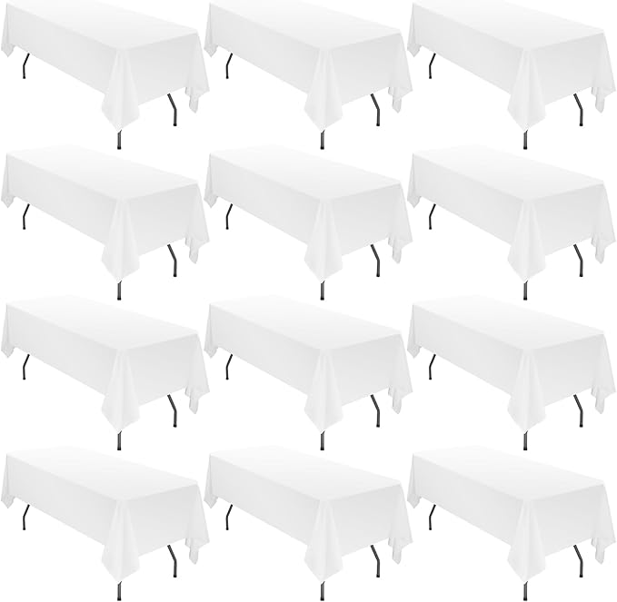 12 Pack 60 x 126 Inch Tablecloth Rectangle, White Rectangle Tablecloth Polyester Tablecloth for 8 Ft Rectangle Tables, Washable Fabric Table Cover for Wedding Party Dining Buffet Parties or Camping