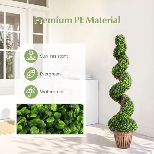 goplus 4 ft artificial boxwood spiral topiary tree, side view