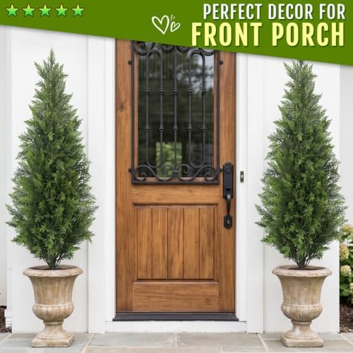 chillchard 2pack 4ft artificial cedar tree, uv resistant shown in use