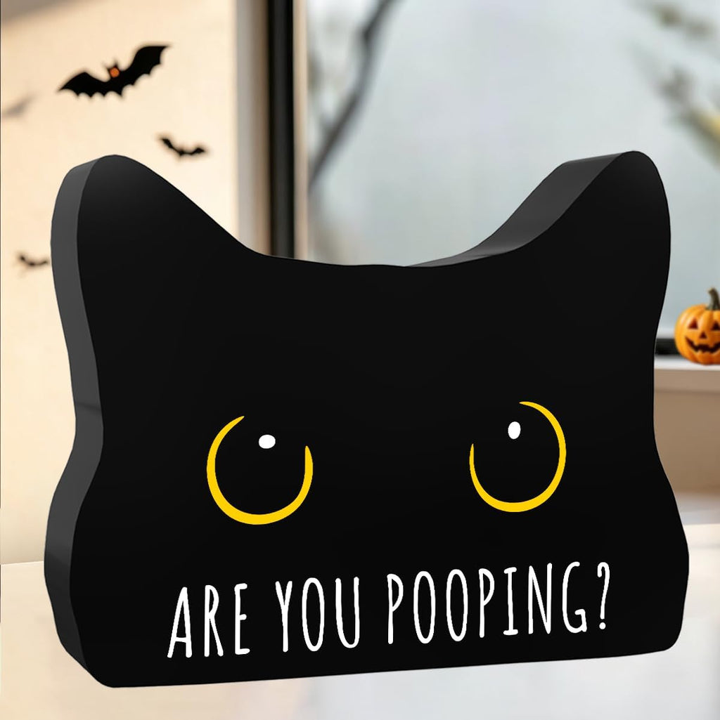 Black Cat Halloween Bathroom Decor Sign, Cute Halloween Black Cat Gifts | Are You Pooping Cat Decor Funny Black Cat Bathroom Decor Halloween Party Decoration Gift for Women Men