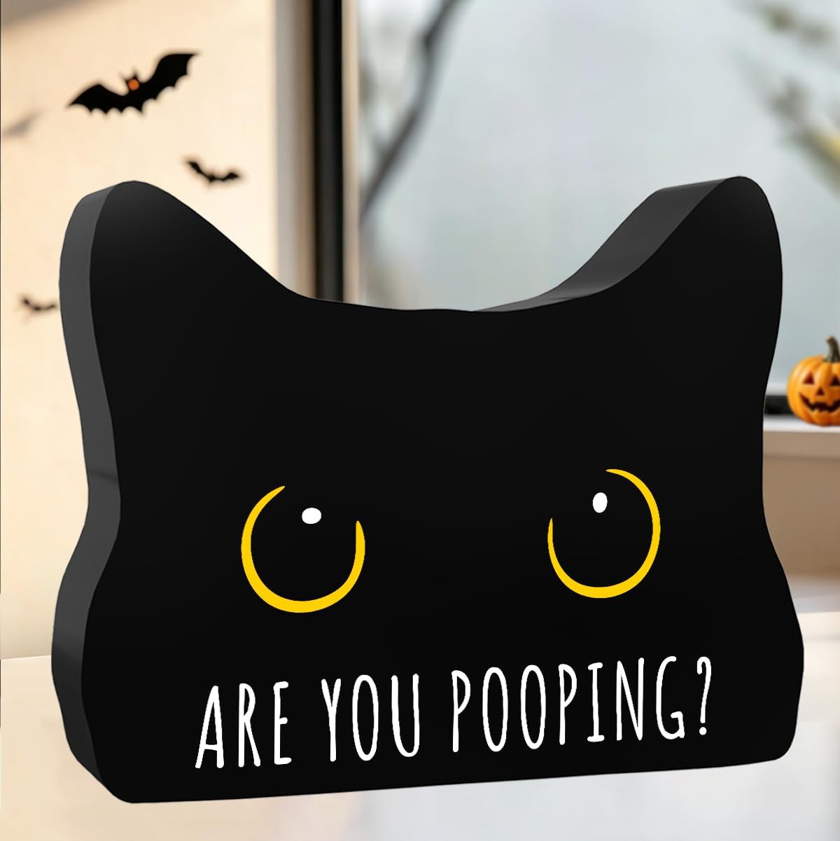 Black Cat Halloween Bathroom Decor Sign, Cute Halloween Black Cat Gifts | Are You Pooping Cat Decor Funny Black Cat Bathroom Decor Halloween Party Decoration Gift for Women Men