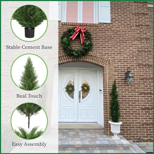 two 5 foot outdoor artificial cedar topiary trees, package contents