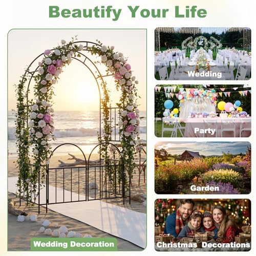 7ft garden arbor with gate, garden arch trellis showing dimensions