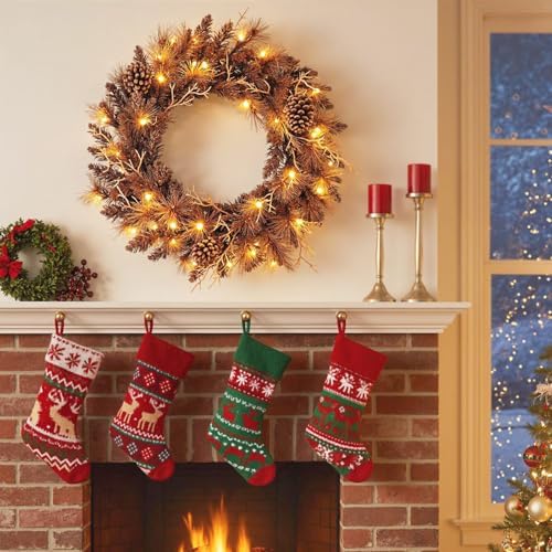 goplus 24 inch pre-lit christmas wreath, battery operated shown in use