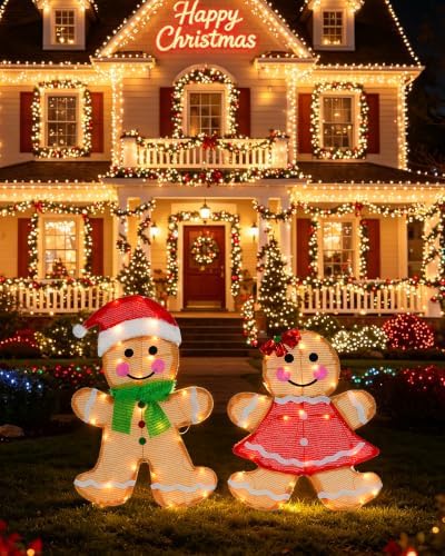 2-piece lighted 2d gingerbread man christmas decorations outdoor on a desk or shelf