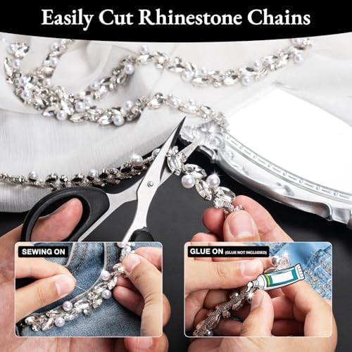 novani pearls silver rhinestones trim chain 3 yards（t214,3y）, close-up detail