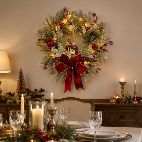 svndlyn 22 inch lighted christmas wreath with timer showing dimensions
