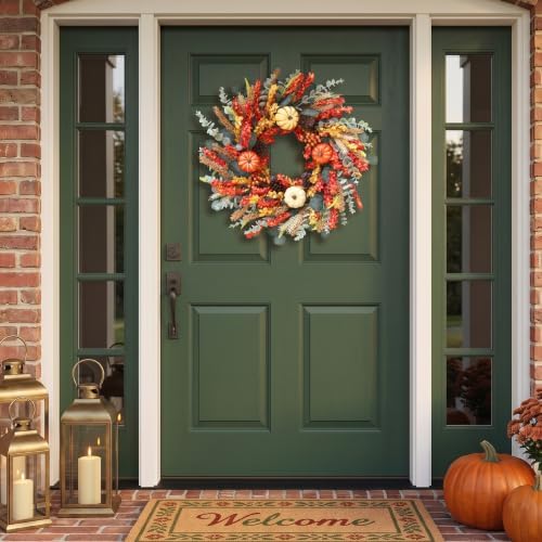 22" fall eucalyptus wreaths for front door with shown in use