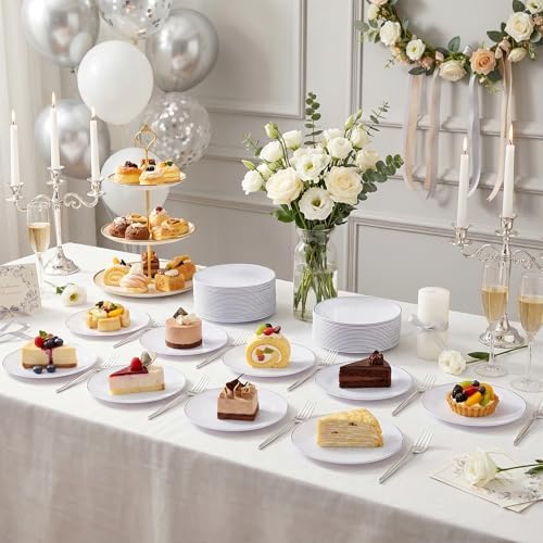 rubtlamp 100pcs plastic dessert plates 7.5inch,100pcs disposable silver, package contents